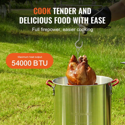 Turkey Deep Fryer, 30-qt Turkey Fryer Boiler Steamer Cooker Set, Outdoor Aluminum Seafood Frying Pot, 54,000 BTU Burner Propane Gas Boiler, Includes Basket, Perforated Poultry Rack, Thermometer