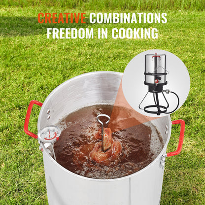 Turkey Deep Fryer, 30-qt Turkey Fryer Boiler Steamer Cooker Set, Outdoor Aluminum Seafood Frying Pot, 54,000 BTU Burner Propane Gas Boiler, Includes Basket, Perforated Poultry Rack, Thermometer