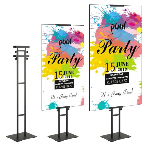 Poster Stand, Adjustable Height Up to 75", Double-Sided Heavy Duty Pedestal Sign Holder, Floor Standing Sign Holder Banner Stand with Shock-absorbing Base for Display, for Board and Foam, Black