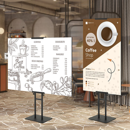 Poster Stand, Adjustable Height Up to 75", Double-Sided Heavy Duty Pedestal Sign Holder, Floor Standing Sign Holder Banner Stand with Shock-absorbing Base for Display, for Board and Foam, Black