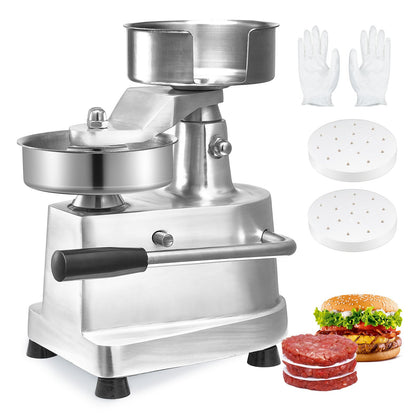 Commercial Hamburger Patty Maker, 130mm/5inch Hamburger Patty Maker, Heavy Duty Stainless Steel Food Bowl, Hamburger Press Machine, Kitchen Meat Forming Machine with 1000pcs Patty Papers