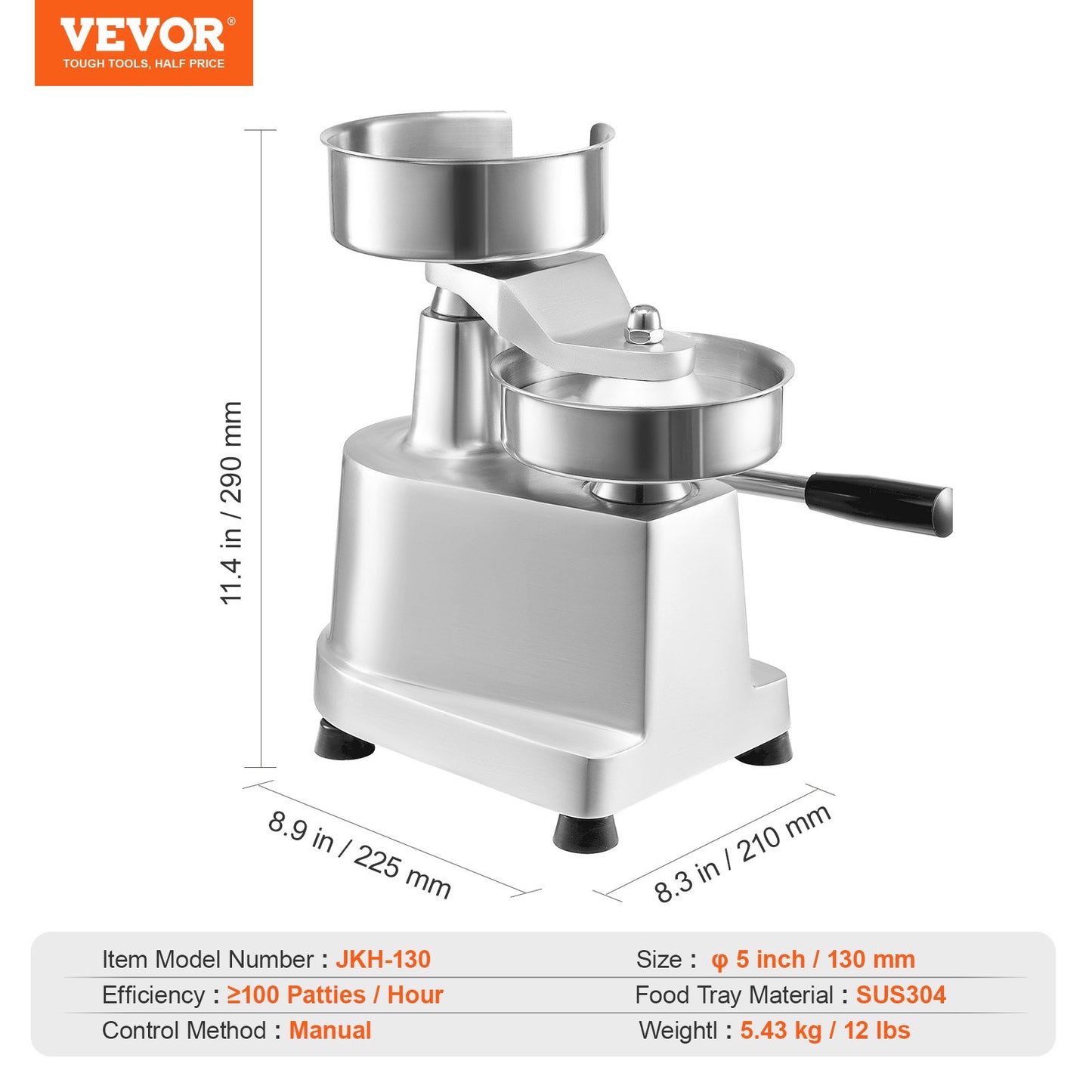 Commercial Burger Patty Maker, 130mm/5inch Hamburger Beef Patty Maker, Heavy Duty Food-Grade Stainless Steel Bowl Burger Press Machine, Kitchen Meat Forming Processor with 1000 Pcs Patty Papers