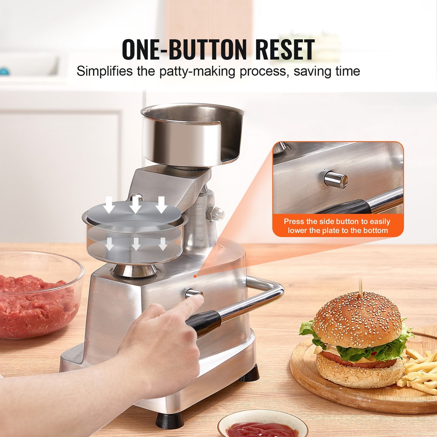 Commercial Hamburger Patty Maker, 100mm/4inch Hamburger Patty Maker, Heavy Duty Stainless Steel Food Bowl, Hamburger Press Machine, Kitchen Meat Forming Machine with 1000pcs Patty Papers