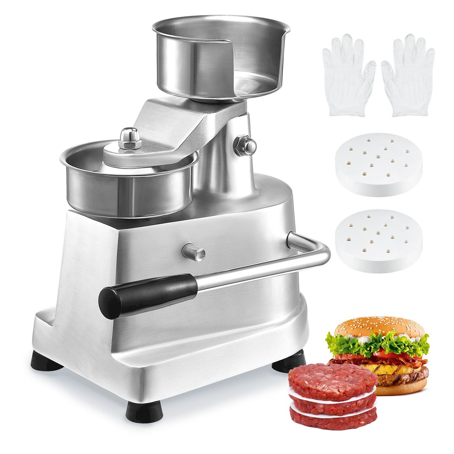 Commercial Hamburger Patty Maker, 100mm/4inch Hamburger Patty Maker, Heavy Duty Stainless Steel Food Bowl, Hamburger Press Machine, Kitchen Meat Forming Machine with 1000pcs Patty Papers