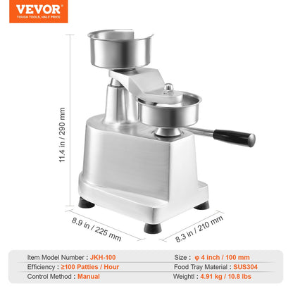 Commercial Burger Patty Maker, 100mm/4inch Hamburger Beef Patty Maker, Heavy Duty Food-Grade Stainless Steel Bowl Burger Press Machine, Kitchen Meat Forming Processor with 1000 Pcs Patty Papers