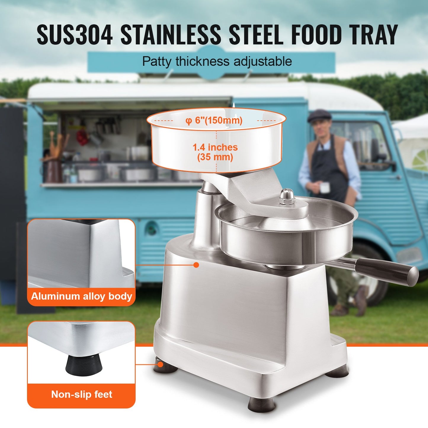 Commercial Hamburger Patty Maker, 150mm/6inch Hamburger Patty Maker, Heavy Duty Stainless Steel Food Bowl, Hamburger Press Machine, Kitchen Meat Forming Machine with 1000pcs Patty Papers