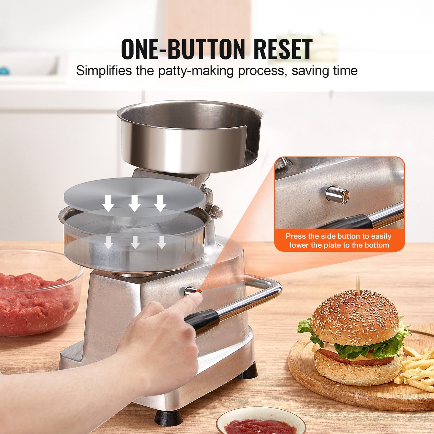 Commercial Hamburger Patty Maker, 150mm/6inch Hamburger Patty Maker, Heavy Duty Stainless Steel Food Bowl, Hamburger Press Machine, Kitchen Meat Forming Machine with 1000pcs Patty Papers