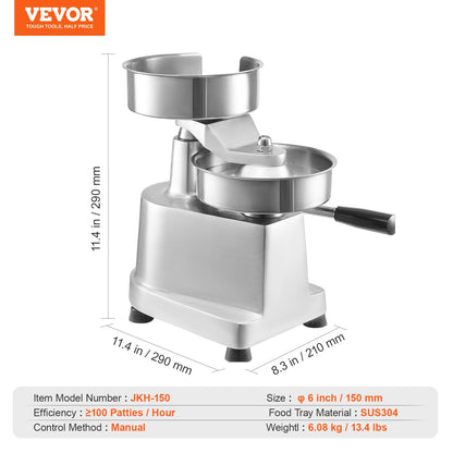 Commercial Hamburger Patty Maker, 150mm/6inch Hamburger Patty Maker, Heavy Duty Stainless Steel Food Bowl, Hamburger Press Machine, Kitchen Meat Forming Machine with 1000pcs Patty Papers