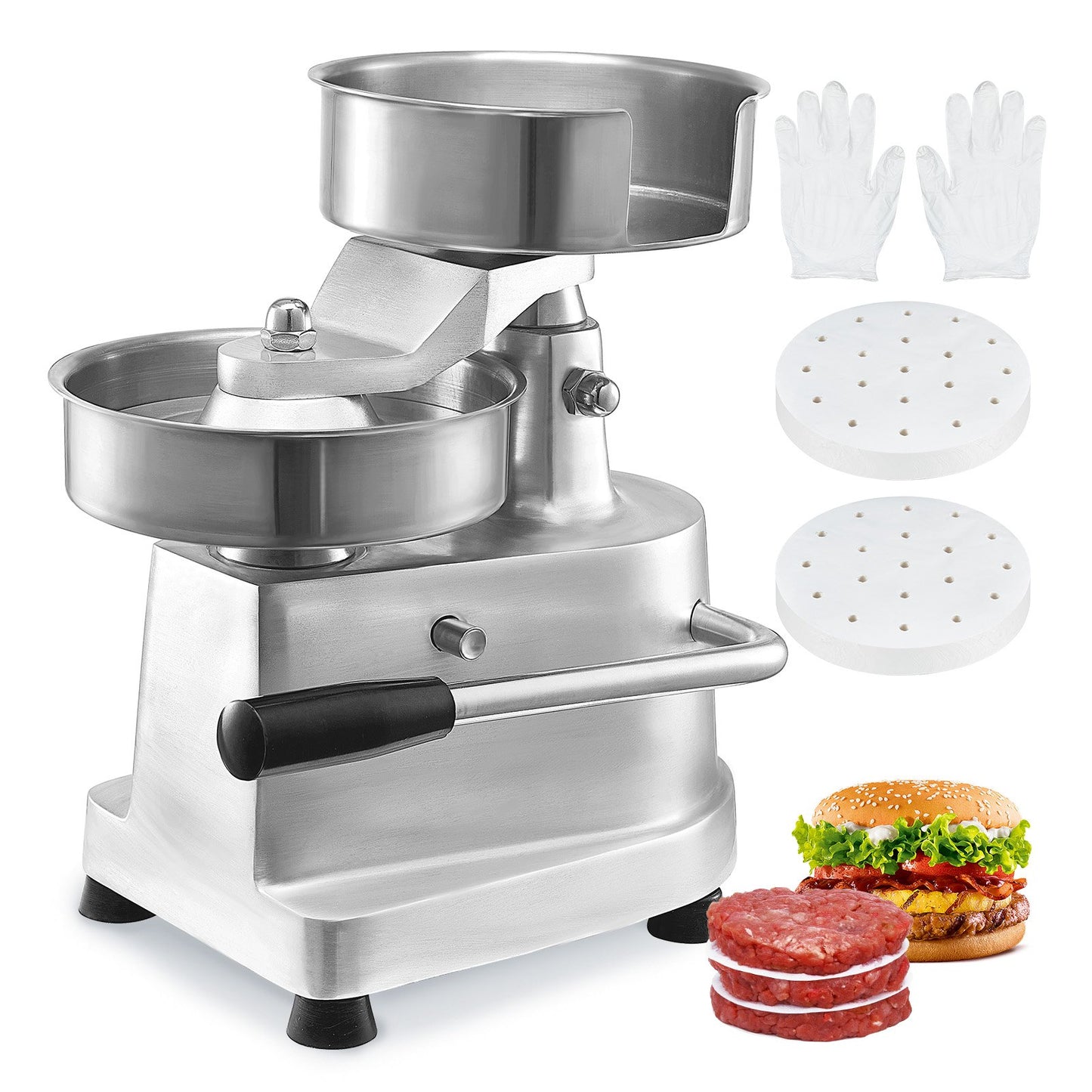 Commercial Hamburger Patty Maker, 150mm/6inch Hamburger Patty Maker, Heavy Duty Stainless Steel Food Bowl, Hamburger Press Machine, Kitchen Meat Forming Machine with 1000pcs Patty Papers