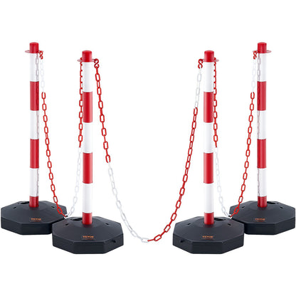 Adjustable Traffic Delineator Post Cones, 4 Pack, Traffic Safety Demarcation Barrier with Fillable Base 8FT Chain, for Traffic Control Warning Parking Lot Construction Warning Roads, Red and White