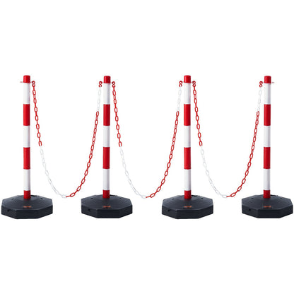 Adjustable Traffic Delineator Post Cones, 4 Pack, Traffic Safety Demarcation Barrier with Fillable Base 8FT Chain, for Traffic Control Warning Parking Lot Construction Warning Roads, Red and White