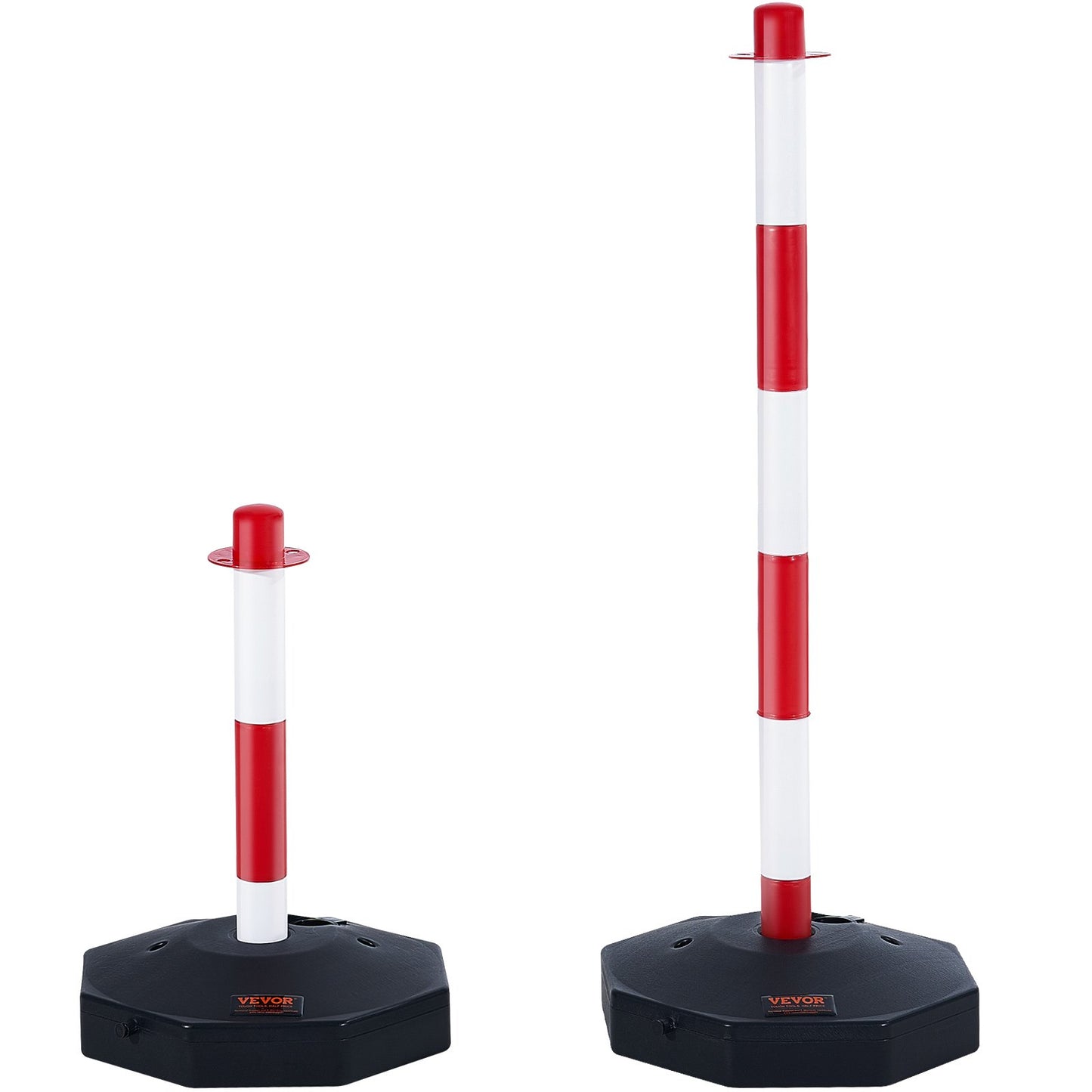 Adjustable Traffic Delineator Post Cones, 4 Pack, Traffic Safety Demarcation Barrier with Fillable Base 8FT Chain, for Traffic Control Warning Parking Lot Construction Warning Roads, Red and White