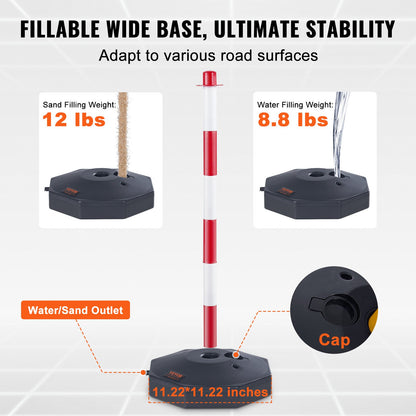 Adjustable Traffic Delineator Post Cones, 6-Pack, Traffic Safety Delineator Barrier with Fillable Base 6.6FT Chain, for Traffic Control Warning Parking Lot Construction Warning Roads, Red&amp;White