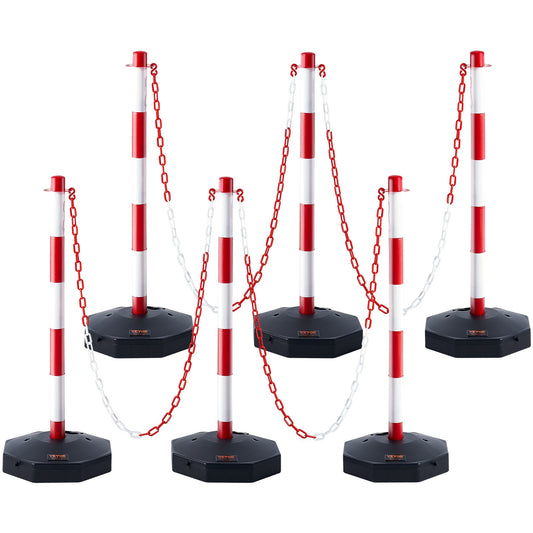 Adjustable Traffic Delineator Post Cones, 6-Pack, Traffic Safety Delineator Barrier with Fillable Base 6.6FT Chain, for Traffic Control Warning Parking Lot Construction Warning Roads, Red&amp;White