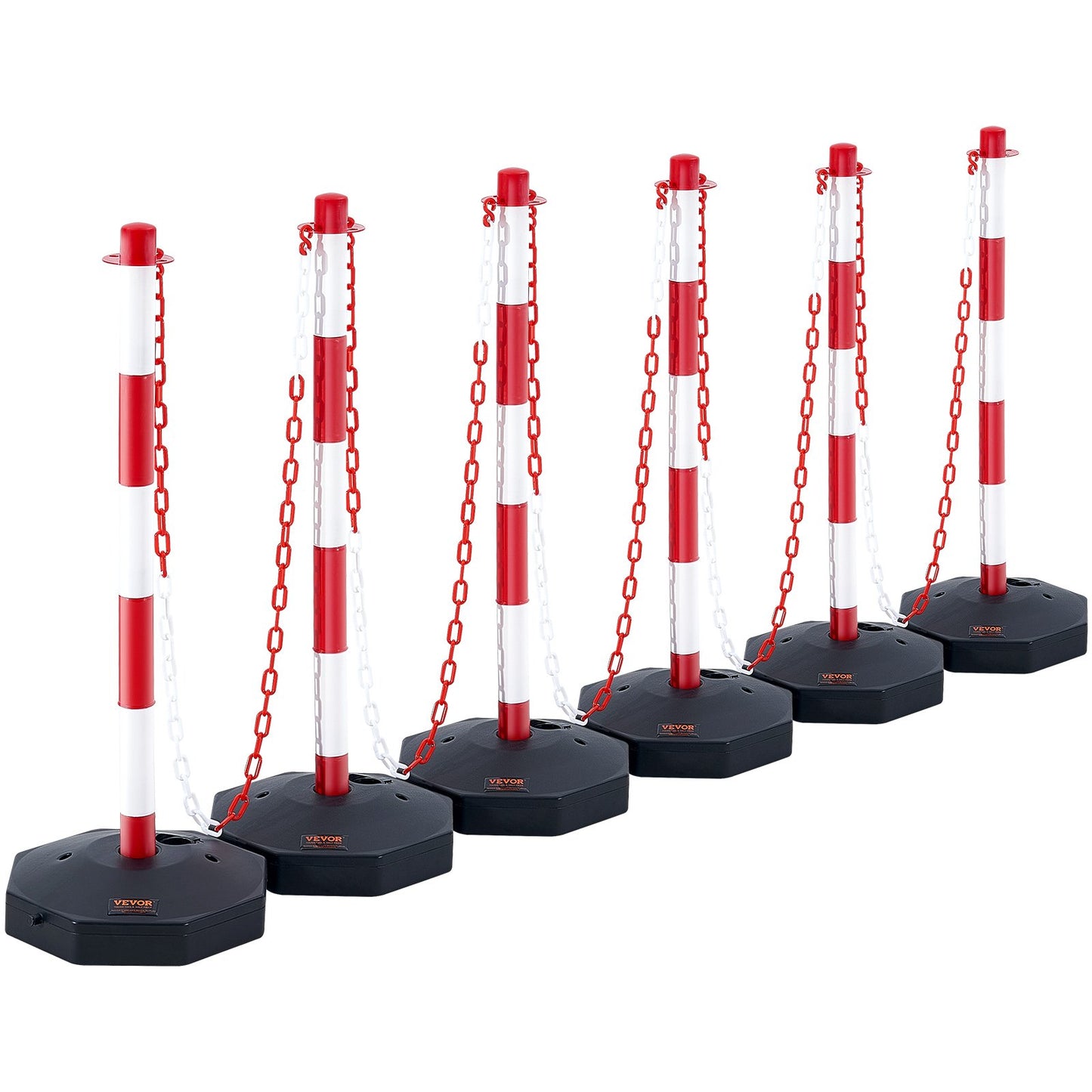 Adjustable Traffic Delineator Post Cones, 6-Pack, Traffic Safety Delineator Barrier with Fillable Base 6.6FT Chain, for Traffic Control Warning Parking Lot Construction Warning Roads, Red&amp;White