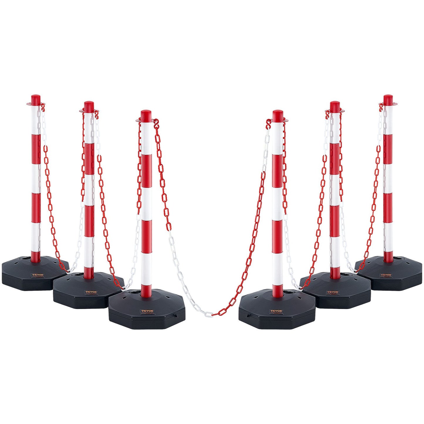 Adjustable Traffic Delineator Post Cones, 6-Pack, Traffic Safety Delineator Barrier with Fillable Base 6.6FT Chain, for Traffic Control Warning Parking Lot Construction Warning Roads, Red&amp;White