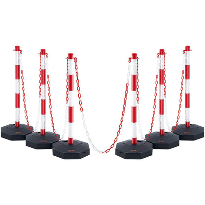 Adjustable Traffic Delineator Post Cones, 6-Pack, Traffic Safety Delineator Barrier with Fillable Base 6.6FT Chain, for Traffic Control Warning Parking Lot Construction Warning Roads, Red&amp;White