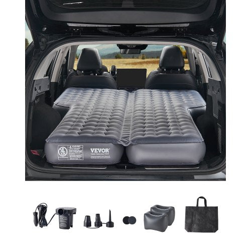 Car Air Mattress, Inflatable Car Camping Mattress, Oxford Thickened Travel Beds, Comfortable and Durable Portable Sleeping Pad with Air Pump, Nozzle, Carry Bag, Fits Most SUV MPV Sedan, Gray