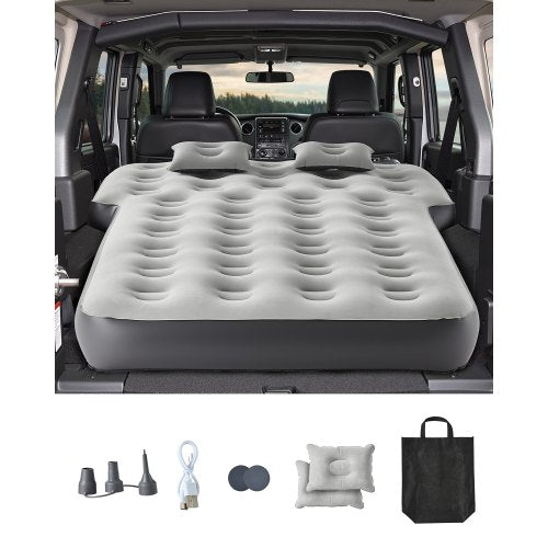 Car Air Mattress, Fits Toyota 4runner, Jeep Wrangler, Inflatable Car Camping Mattress, Flocking Thickened Blow Up Travel Beds, Durable Portable Sleeping Pad with Built in Pump, 2 Pillows, Gray