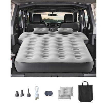 Car Air Mattress, Fits Toyota 4runner, Jeep Wrangler, Inflatable Car Camping Mattress, Flocking Thickened Blow Up Travel Beds, Durable Portable Sleeping Pad with Built in Pump, 2 Pillows, Gray