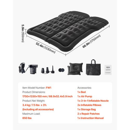 Billuftmadrass Uppblåsbar Bil Camping Resor Sovbädd SUV MPV Sedan |  EU