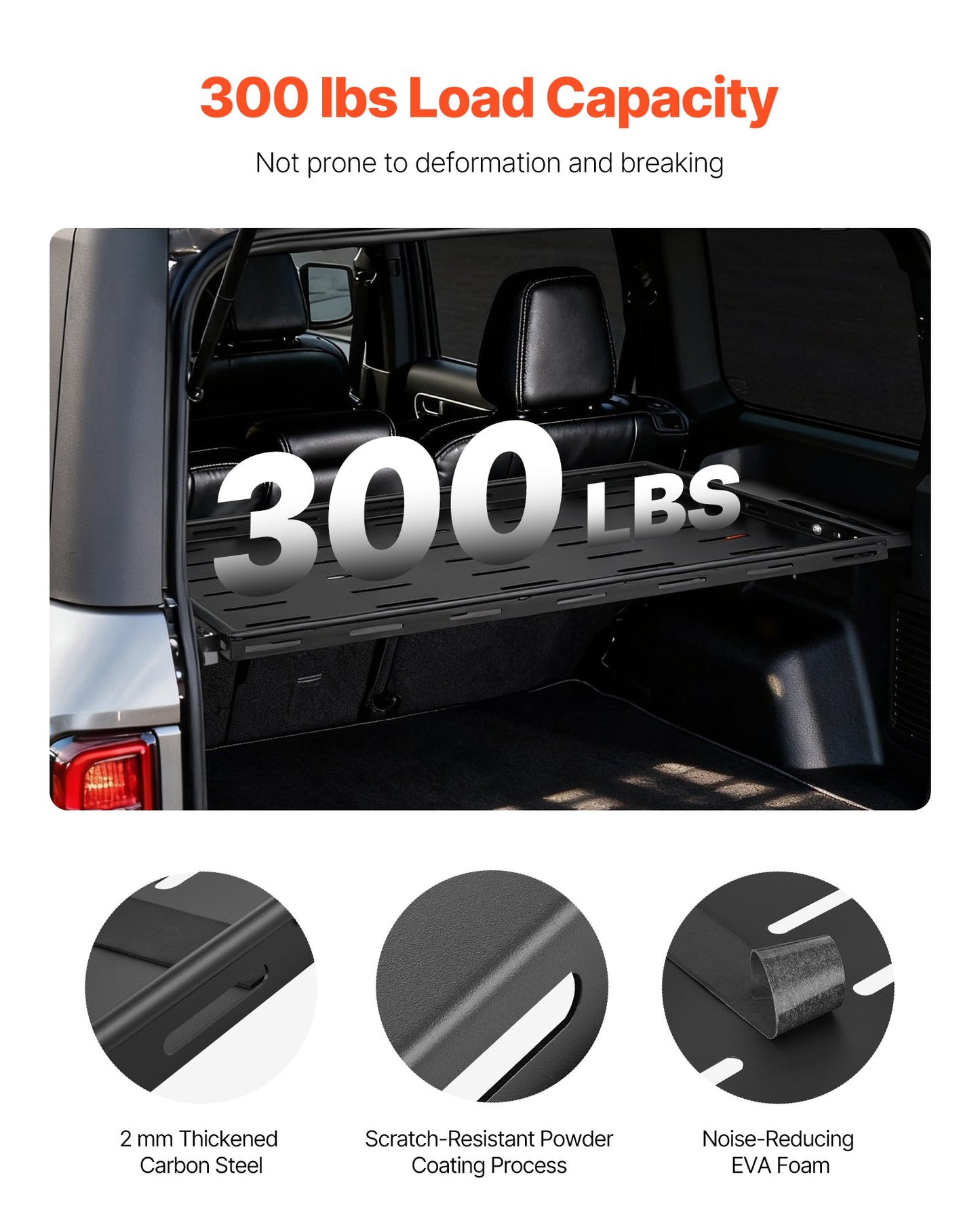Rear Trunk Cargo Rack, for 2021-2024 Ford Bronco, 300 lbs Capacity, Carbon Steel Basket Tray Interior Storage Luggage Carrier with Net, Back Shelf Stand Organizer for Camping Trip Gear, Black