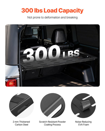 Rear Trunk Cargo Rack, for 2021-2024 Ford Bronco, 300 lbs Capacity, Carbon Steel Basket Tray Interior Storage Luggage Carrier with Net, Back Shelf Stand Organizer for Camping Trip Gear, Black
