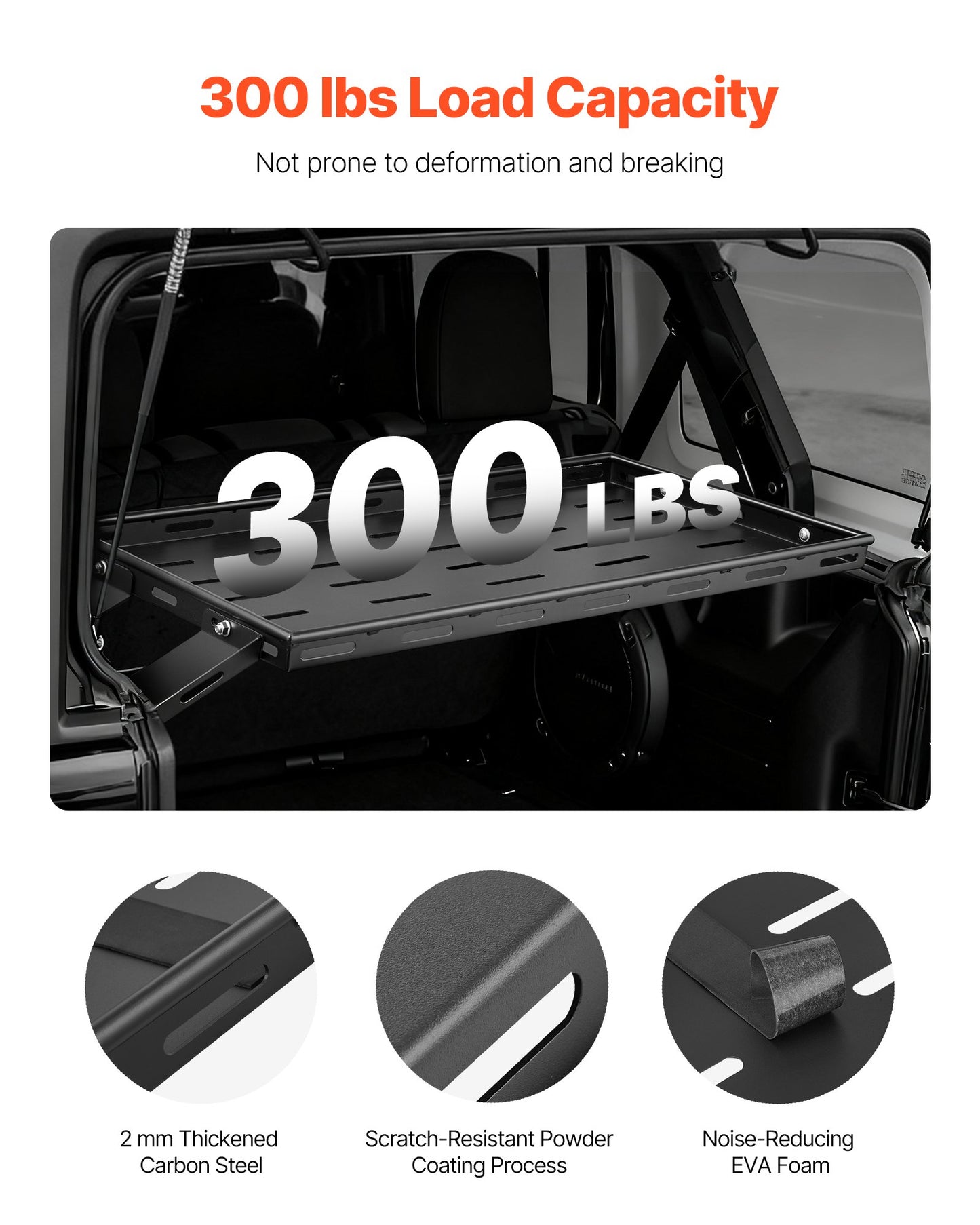 Rear Trunk Cargo Rack, for 2007-2024 Jeep Wrangler JK, 300 lbs Capacity, Carbon Steel Basket Tray Interior Storage Luggage Carrier with Net, Shelf Stand Organizer for Camping Trip Gear, Black