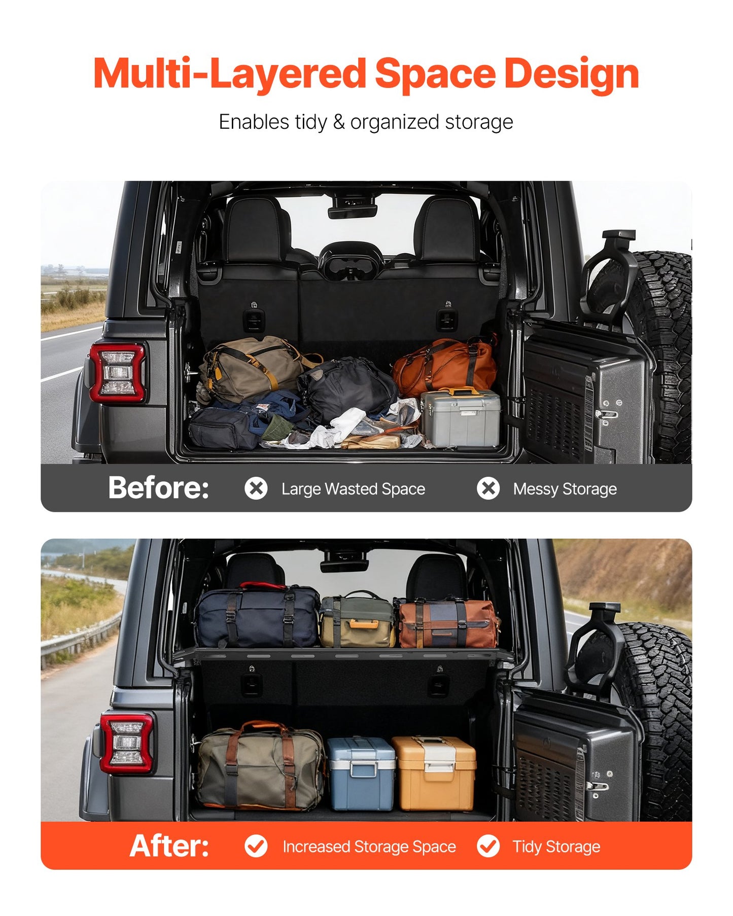 Rear Trunk Cargo Rack, for 2007-2024 Jeep Wrangler JK, 300 lbs Capacity, Carbon Steel Basket Tray Interior Storage Luggage Carrier with Net, Shelf Stand Organizer for Camping Trip Gear, Black