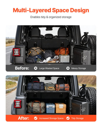 Rear Trunk Cargo Rack, for 2007-2024 Jeep Wrangler JK, 300 lbs Capacity, Carbon Steel Basket Tray Interior Storage Luggage Carrier with Net, Shelf Stand Organizer for Camping Trip Gear, Black