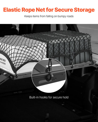 Rear Trunk Cargo Rack, for 2007-2024 Jeep Wrangler JK, 300 lbs Capacity, Carbon Steel Basket Tray Interior Storage Luggage Carrier with Net, Shelf Stand Organizer for Camping Trip Gear, Black