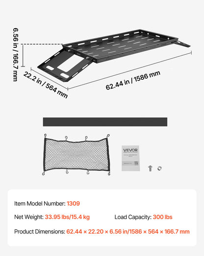 Rear Trunk Cargo Rack, for 2007-2024 Jeep Wrangler JK, 300 lbs Capacity, Carbon Steel Basket Tray Interior Storage Luggage Carrier with Net, Shelf Stand Organizer for Camping Trip Gear, Black