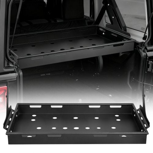 Rear Trunk Cargo Rack, for 2018-2024 Jeep Wrangler JLU Sky One-Touch Power Top, 300 lbs, Carbon Steel Basket Tray Interior Storage Luggage Carrier with Net, Shelf Stand Organizer for Camping
