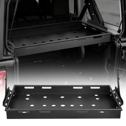 Rear Trunk Cargo Rack, for 2018-2024 Jeep Wrangler JLU Sky One-Touch Power Top, 300 lbs, Carbon Steel Basket Tray Interior Storage Luggage Carrier with Net, Shelf Stand Organizer for Camping