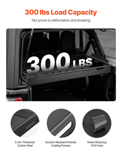 Rear Trunk Cargo Rack, for 2018-2024 Jeep Wrangler JLU Sky One-Touch Power Top, 300 lbs, Carbon Steel Basket Tray Interior Storage Luggage Carrier with Net, Shelf Stand Organizer for Camping