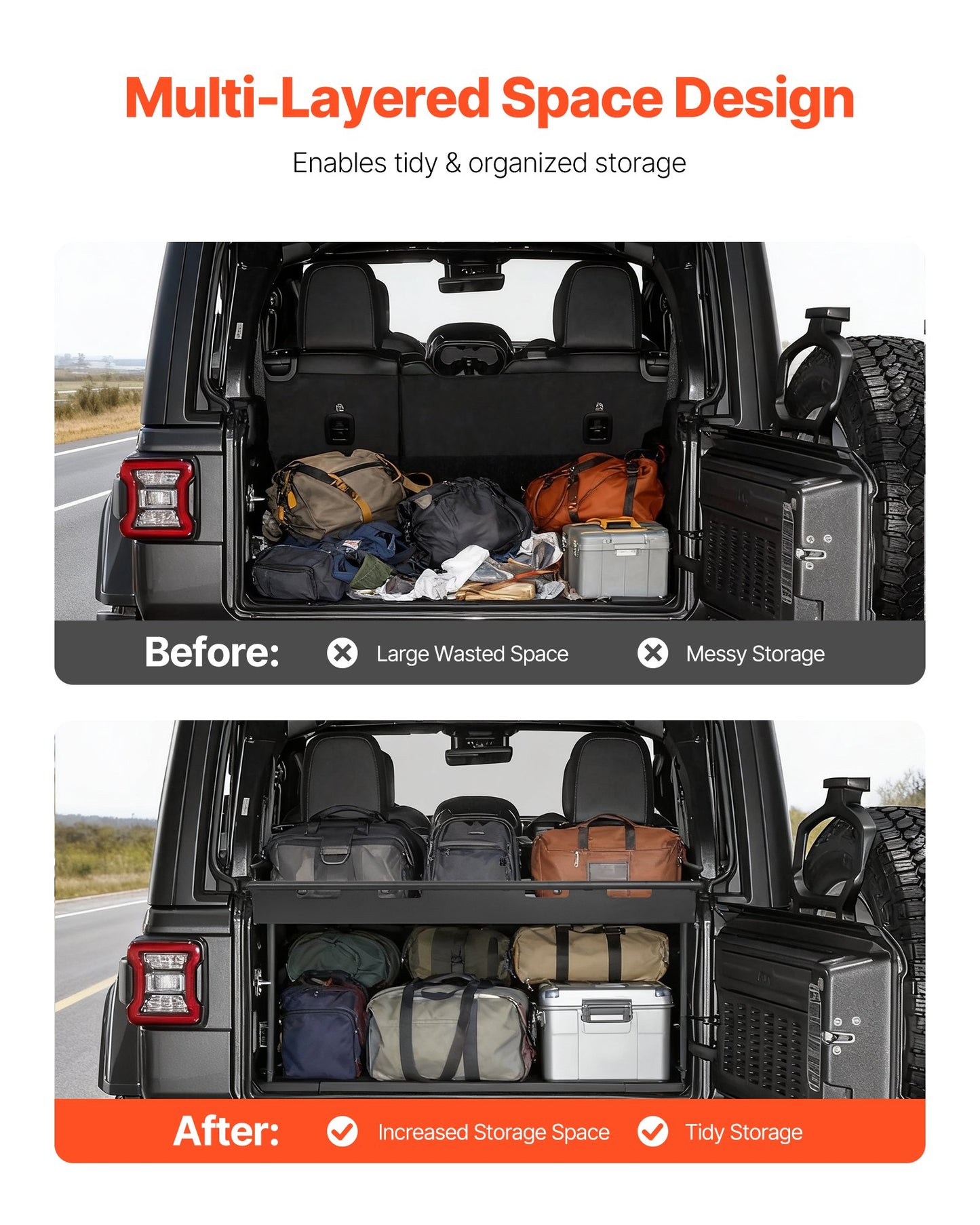 Rear Trunk Cargo Rack, for 2018-2024 Jeep Wrangler JLU Sky One-Touch Power Top, 300 lbs, Carbon Steel Basket Tray Interior Storage Luggage Carrier with Net, Shelf Stand Organizer for Camping