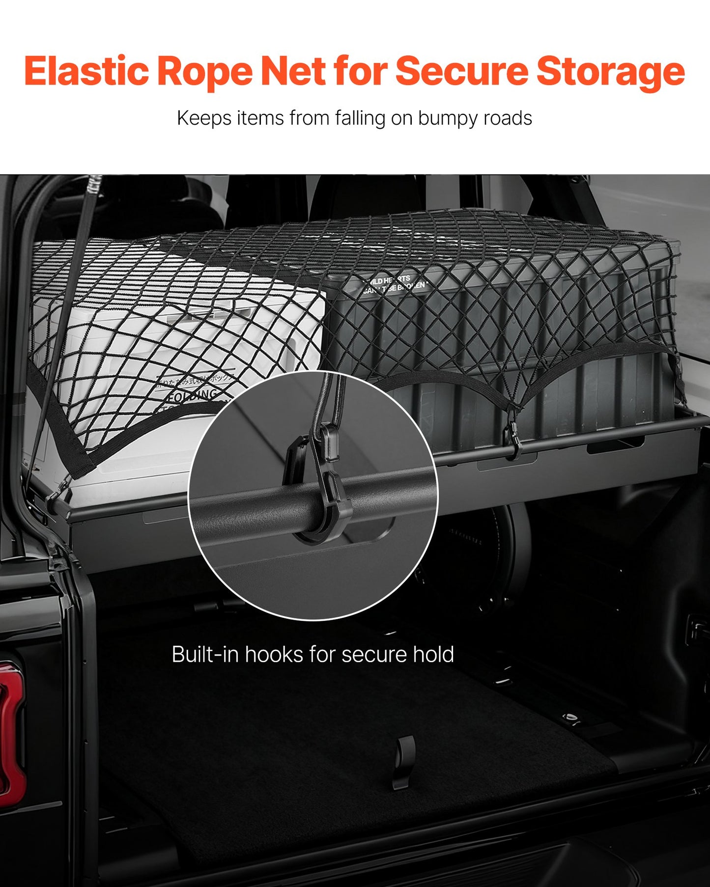 Rear Trunk Cargo Rack, for 2018-2024 Jeep Wrangler JLU Sky One-Touch Power Top, 300 lbs, Carbon Steel Basket Tray Interior Storage Luggage Carrier with Net, Shelf Stand Organizer for Camping