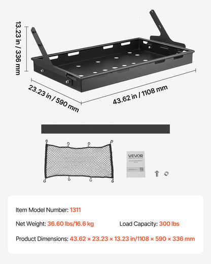 Rear Trunk Cargo Rack, for 2018-2024 Jeep Wrangler JLU Sky One-Touch Power Top, 300 lbs, Carbon Steel Basket Tray Interior Storage Luggage Carrier with Net, Shelf Stand Organizer for Camping