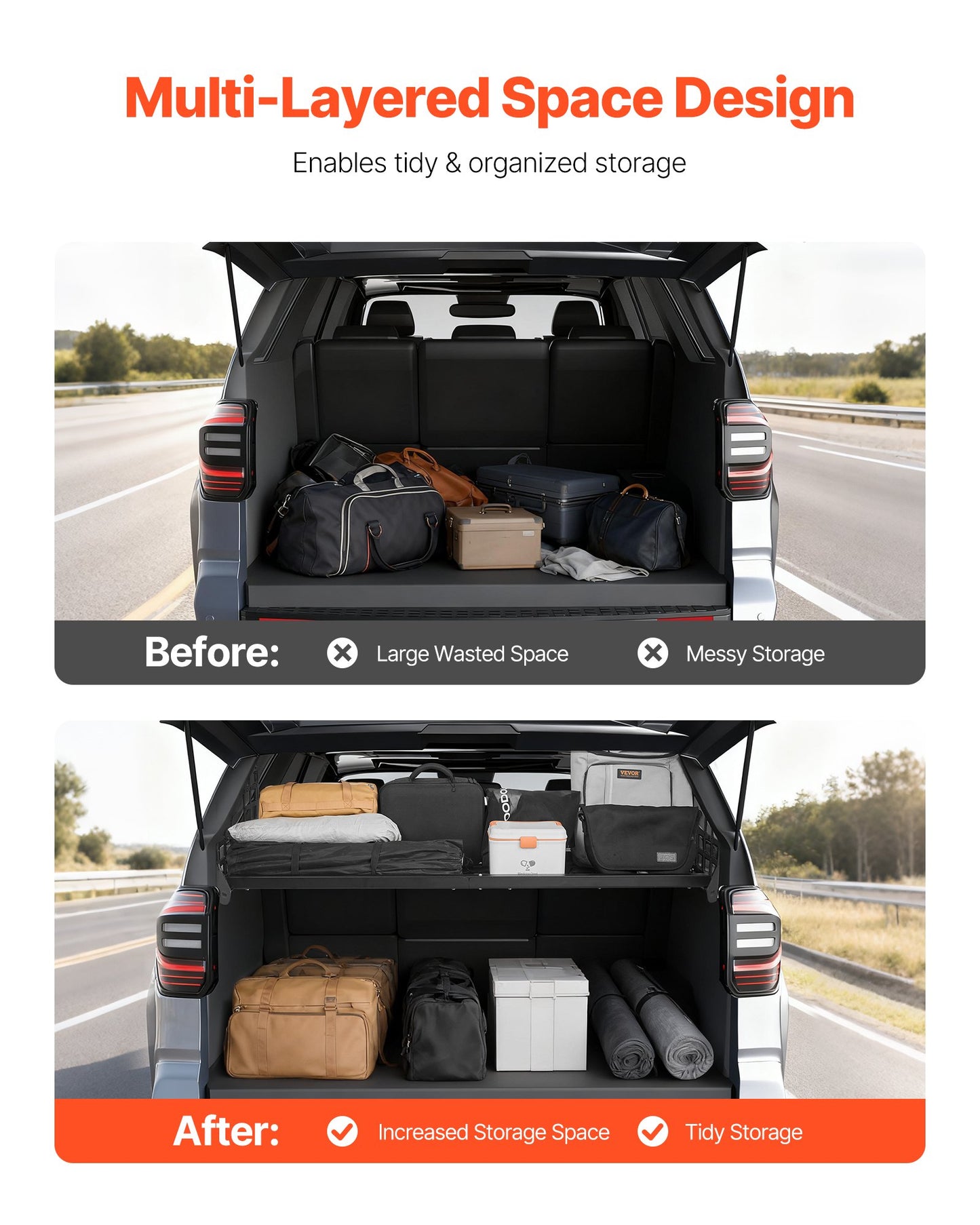 Rear Trunk Cargo Rack, for 2010-2024 Toyota 4Runner, 220 lbs Capacity, Aluminum Alloy Basket Tray Interior Storage Luggage Carrier, Adjustable Height Shelf Stand Organizer for Camping Trip Gear