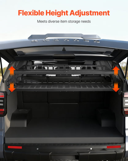 Rear Trunk Cargo Rack, for 2010-2024 Toyota 4Runner, 220 lbs Capacity, Aluminum Alloy Basket Tray Interior Storage Luggage Carrier, Adjustable Height Shelf Stand Organizer for Camping Trip Gear