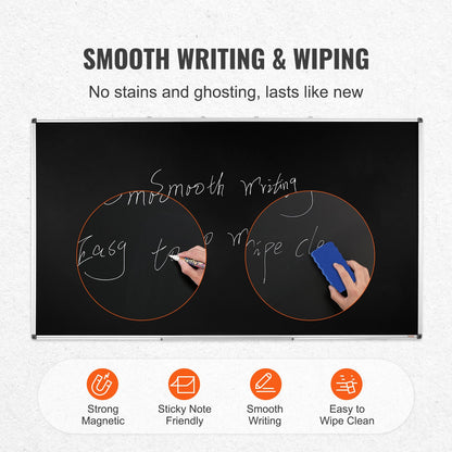 Schwarze Tafel, 70 x 40 Zoll große Tafel mit Aluminiumrahmen, trocken abwischbare Tafeln, inklusive 1 magnetischem Radiergummi und 3 trocken abwischbaren Markern, schwarze Oberfläche, für Büro, Zuhause und Schule