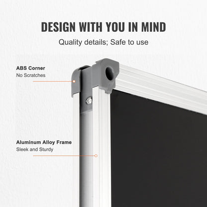 Schwarze Tafel, 70 x 40 Zoll große Tafel mit Aluminiumrahmen, trocken abwischbare Tafeln, inklusive 1 magnetischem Radiergummi und 3 trocken abwischbaren Markern, schwarze Oberfläche, für Büro, Zuhause und Schule