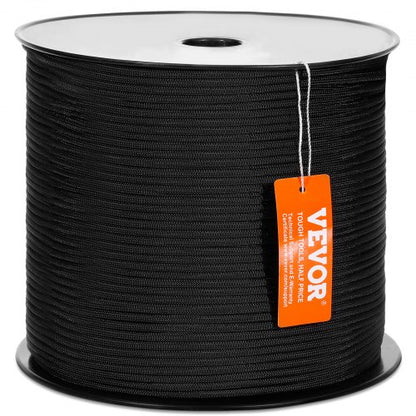 Durable Nylon Cord, 3/16 inch x 1000 ft, 32-Strand Design, 720 LBS Load Capacity, Multi-Purpose Rope for Outdoor Adventures, Tree Work, and Emergency Situations, Black