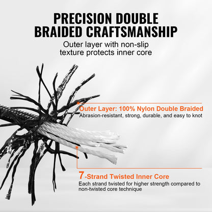 Durable Nylon Cord, 3/16 inch x 1000 ft, 32-Strand Design, 720 LBS Load Capacity, Multi-Purpose Rope for Outdoor Adventures, Tree Work, and Emergency Situations, Black