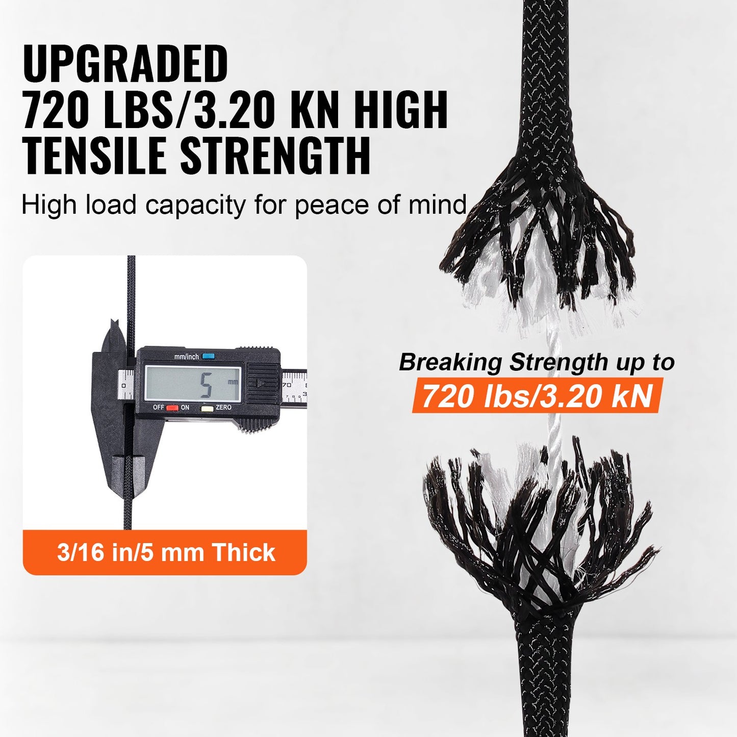 Durable Nylon Cord, 3/16 inch x 1000 ft, 32-Strand Design, 720 LBS Load Capacity, Multi-Purpose Rope for Outdoor Adventures, Tree Work, and Emergency Situations, Black