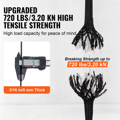 Durable Nylon Cord, 3/16 inch x 1000 ft, 32-Strand Design, 720 LBS Load Capacity, Multi-Purpose Rope for Outdoor Adventures, Tree Work, and Emergency Situations, Black