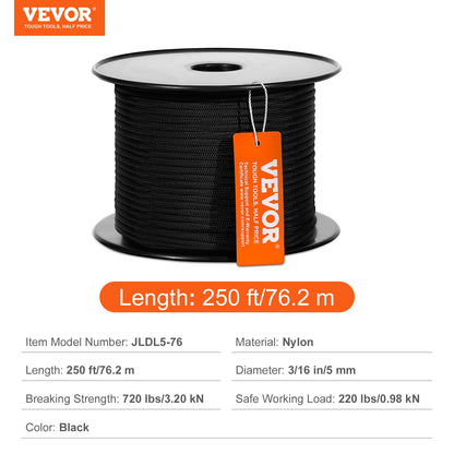 Arborist Tree Climbing Rope Braided Nylon Rope 3/16" x 250" 32-Strand