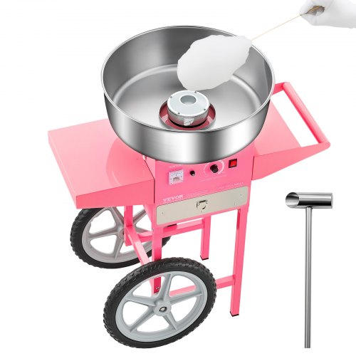 Electric Cotton Candy Machine with Cart, 1000W Commercial Candy Floss Maker with 20.5 in Stainless Steel Bowl, Sugar Scoop, and Drawer, Easy to Use, for Home, Kids Birthday, Family Party, Pink