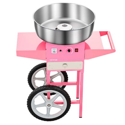 Electric Cotton Candy Machine with Cart, 1000W Commercial Candy Floss Maker with 20.5 in Stainless Steel Bowl, Sugar Scoop, and Drawer, Easy to Use, for Home, Kids Birthday, Family Party, Pink