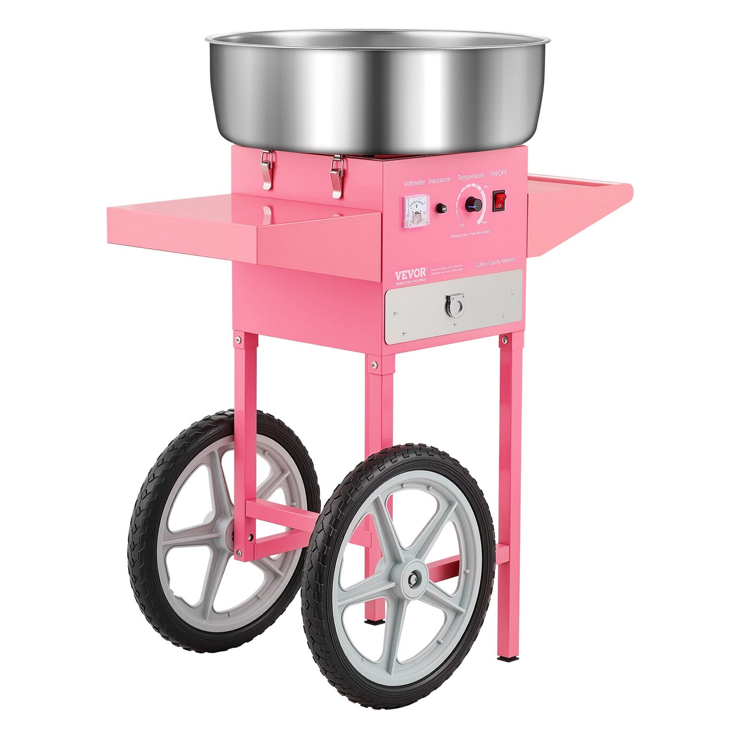 Electric Cotton Candy Machine with Cart, 1000W Commercial Candy Floss Maker with 20.5 in Stainless Steel Bowl, Sugar Scoop, and Drawer, Easy to Use, for Home, Kids Birthday, Family Party, Pink
